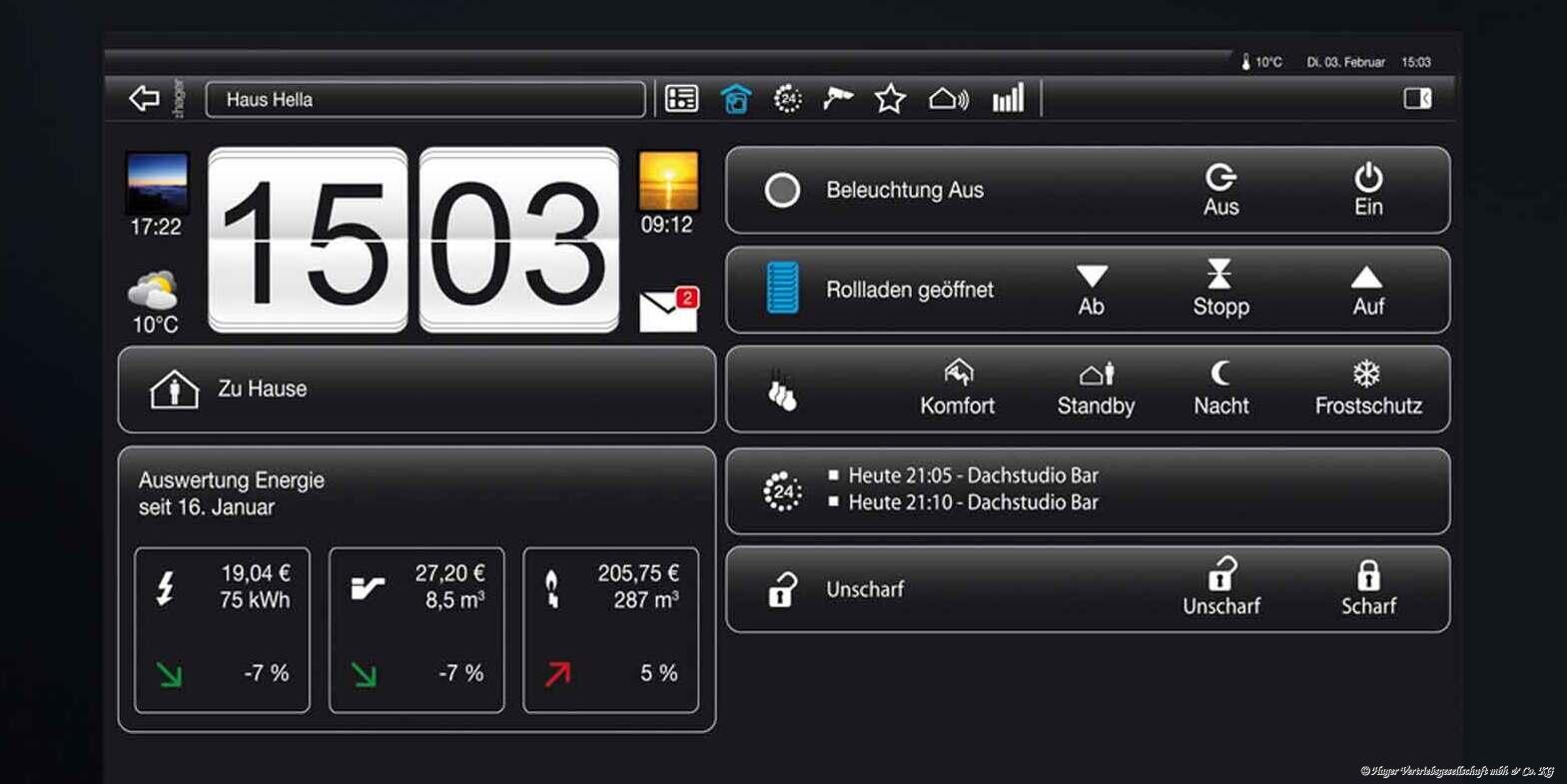 Touch Panel als Schaltzentrale für die intelligente Gebäudesteuerung.